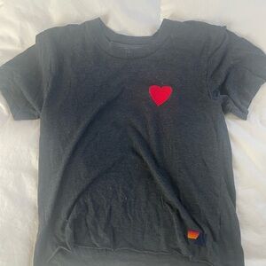 Women Black aviator nation T-Shirt with Red Heart Patch